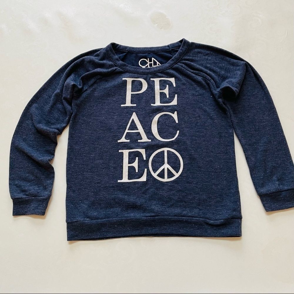 CHASER GIRL’S SIZE 14 Peace Navy Fleece Pullover/ Sweatshirt 